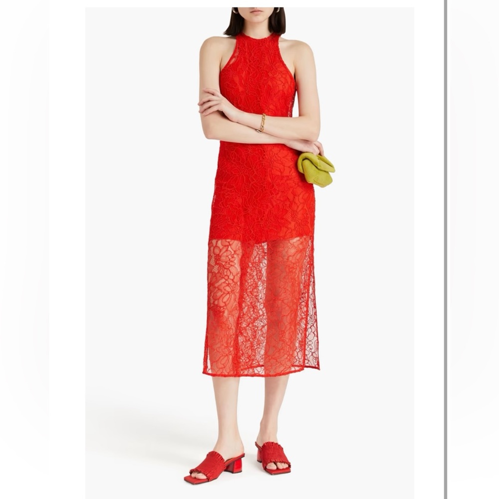 Ganni Red Cut Out Pencil Midi Skirt